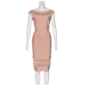 Herve Leger Ardell Pink Blush Scalloped Studded Bandage Dress size L